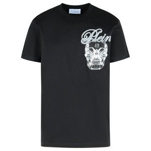 Philipp Plein Ribbed Crew Neck T-Shirt With Logo Patch And Chest Print - NWT